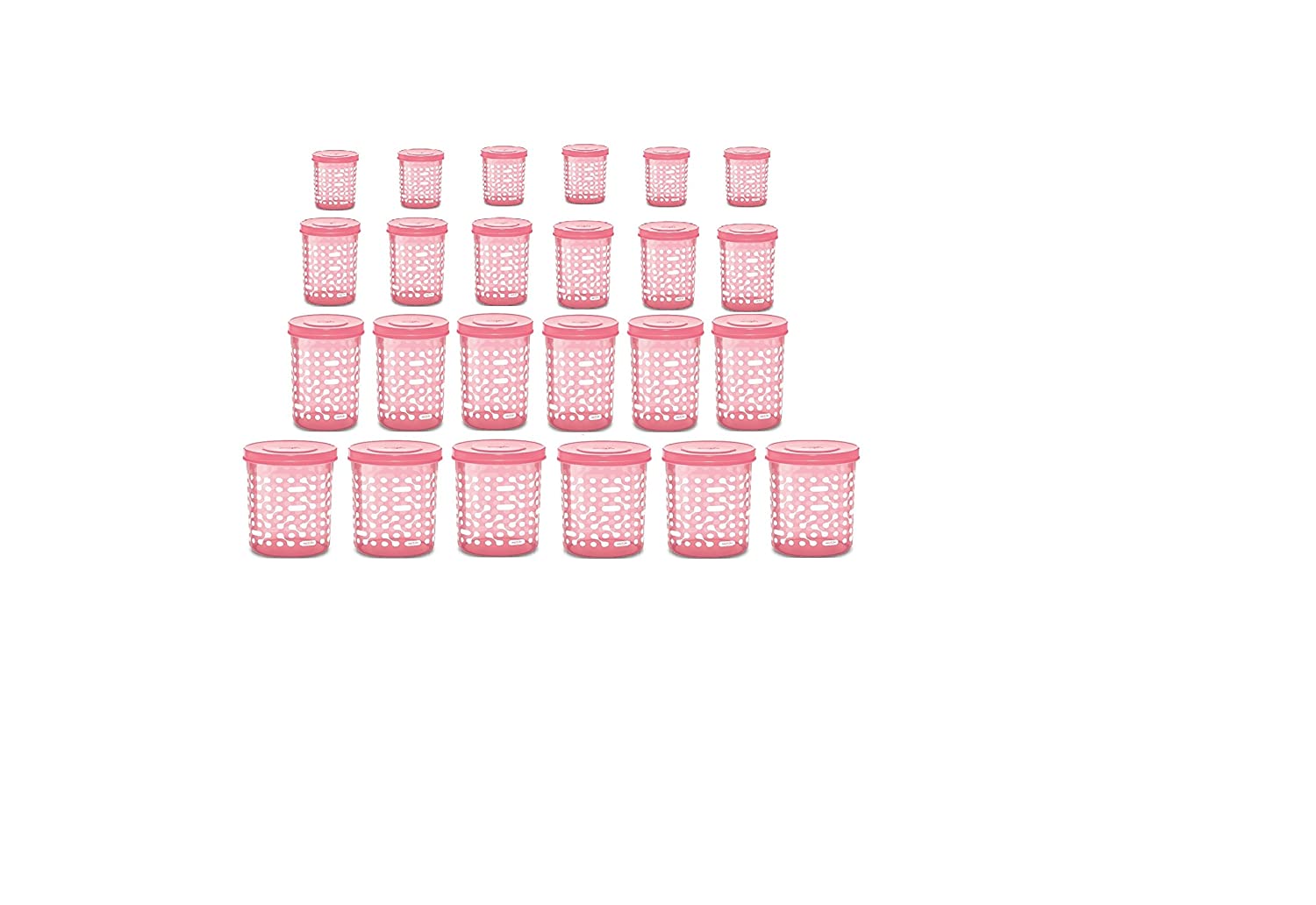 Milton Storex Plastic Container with Spoon 24 Pc Set - 6 X 500 ML, 6 X 750 ML , 6 X 1000 ML, 6 X 1500 ML (Pink)