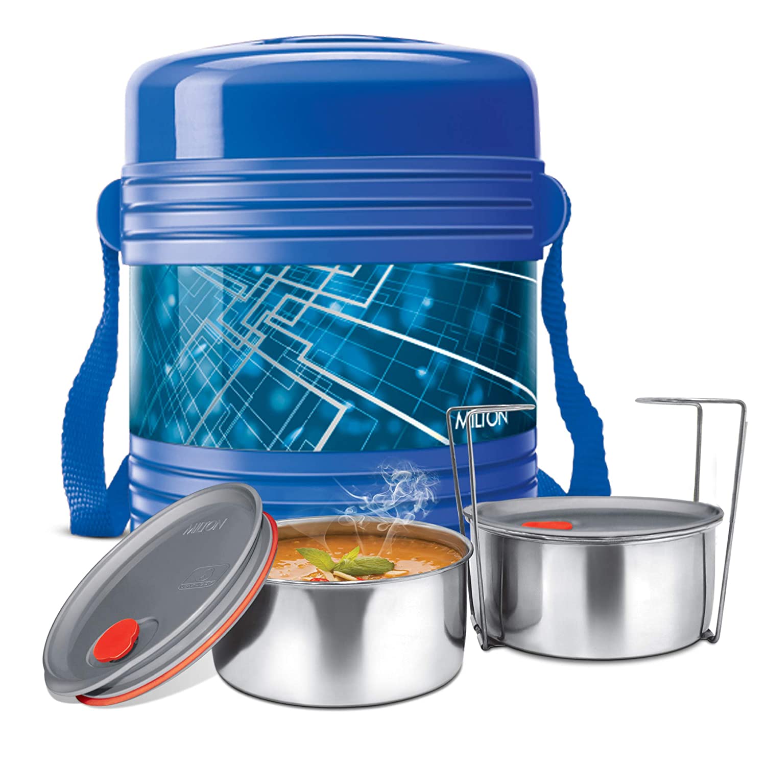 Milton Vector Deluxe 2 Plastic Leak Lock Tiffin Box Set, 2 -Pieces, Blue
