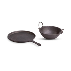 Cast Iron Cookware Set (Pre-Seasoned) – Dosa Tawa (10Inch) + Kadai (1.2L)