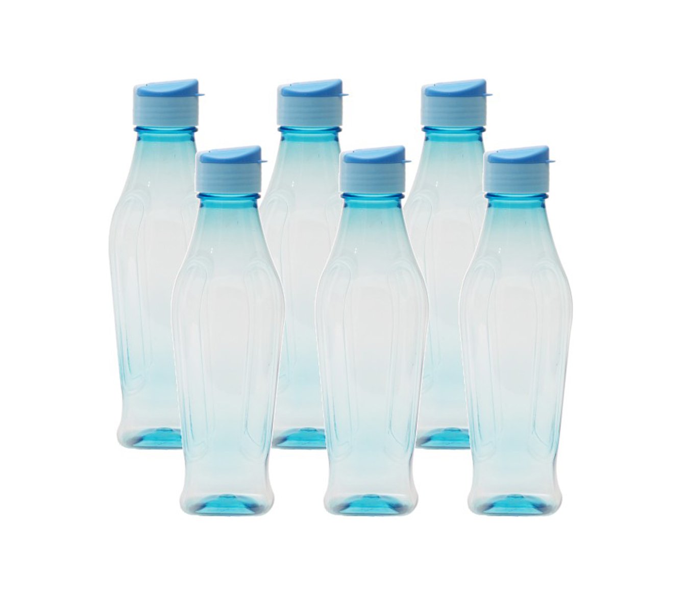 Pearlpet Plastic Zed Water Bottles, 900 Ml, Pack of 6, Neon Sky Blue