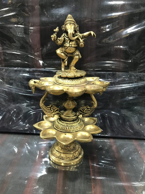 Brass Dancing Ganesh Lamp