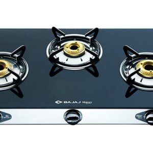 Bajaj GP6, 3-Burner Stainless Steel GlasStoves (Black, ISI Certified)