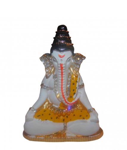 White Coloured Synthetic Marble Sitting Ganesha