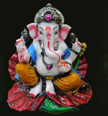 Multi Coloure Synthetic Marble Sitting Ganeshji