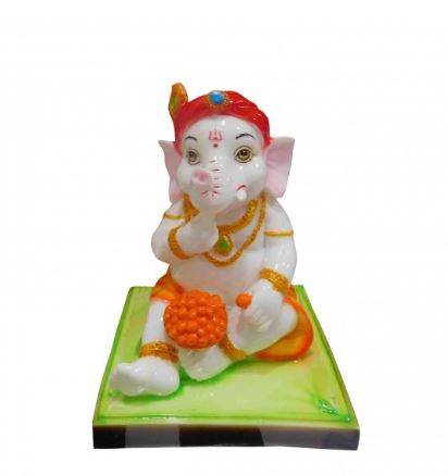 Multi Coloured Synthetic Marble Sitting Bal Ganesh
