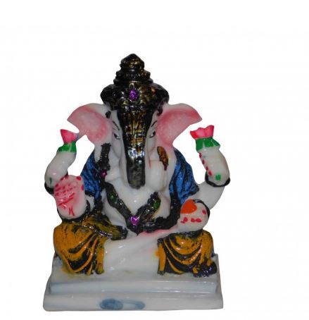 Multi Coloured Synthetic Marble Sitting Big Ear Ganeshji