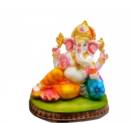 Multi Coloured Synthetic Marble Sitting Round Base Ganeshji
