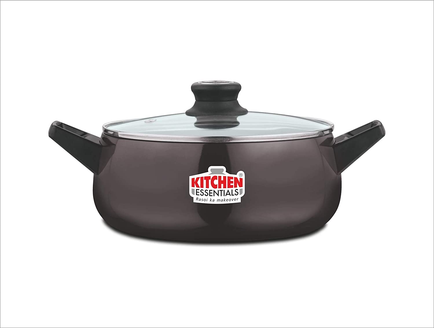 Kitchen Essentials Hard Anodised Induction Base 20 cm Cook n Serve Pot with Glass Lid, 3 LTR