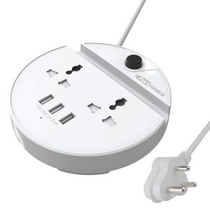 Portronics Power BUN, a Surge Protector with 2 AC Outlets and 3 USB Charging Ports Plus a Phone Docking Station, 1.5 Meter Power Cord, LED Indicator, White