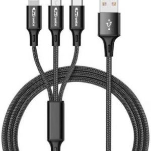 Portronics POR-1051 Konnect Trio Plus Nylon Braided 1.2 m USB Type C Cable  (Compatible with Mobile, Black, One Cable)