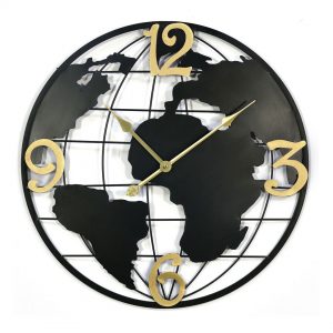 World Map Wall Clock (Black & Gold)