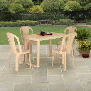 Nilkamal Shahenshah 4 Seater Dining Set, Marble Beige