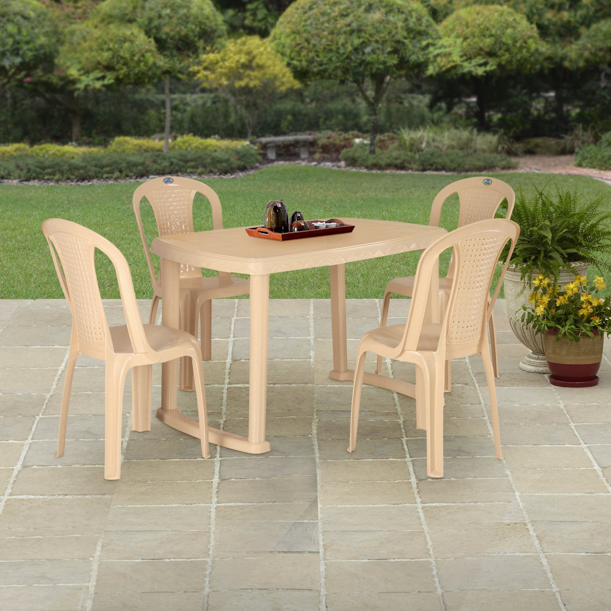 Nilkamal Shahenshah 4 Seater Dining Set, Marble Beige