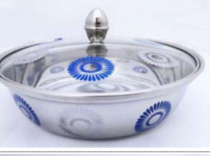 Floral Dish W/G Lid with Duol Clour Print 22 cm