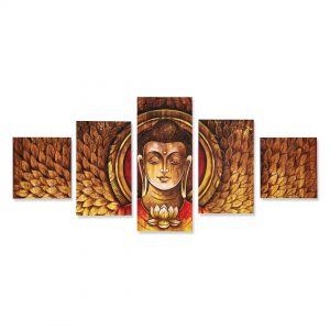 Buddha Mukh Round Painting With 5 Panel (Brown)