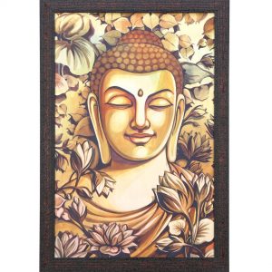 Buddha Mukh Floral Round Painting (Brown)