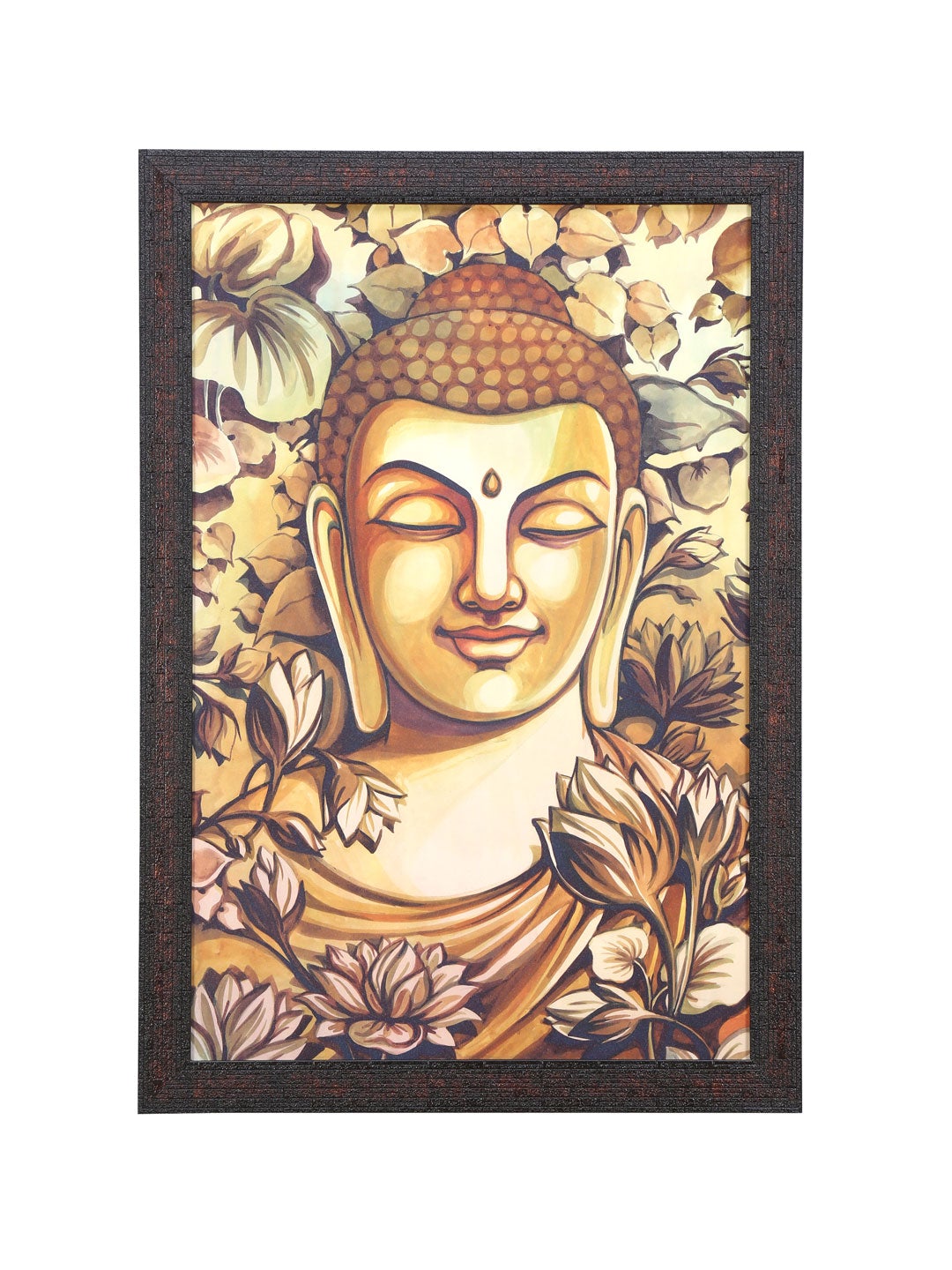 Buddha Mukh Floral Round Painting (Brown)