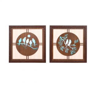 Birds On Branch Painting Set Of 2 (Sea Green)