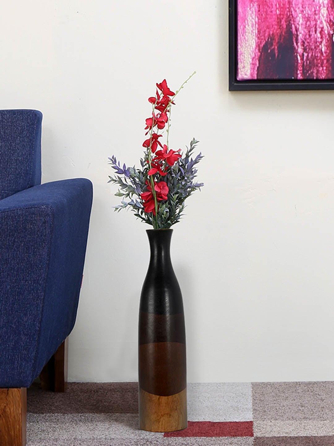 Black Wooden Cocoa Large Vase (Black)