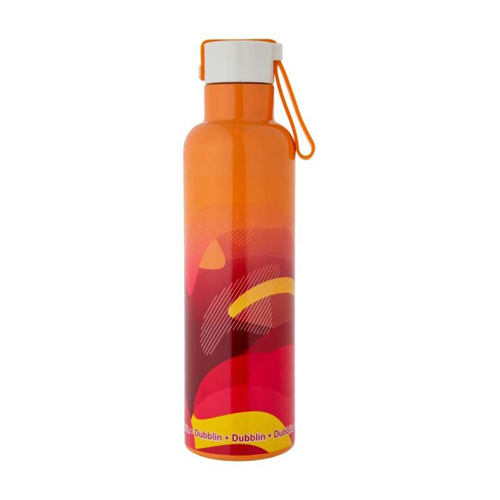 DUBBLIN Bang Bang Stainless Steel Double Wall Vacuum Insulated BPA Free Water Bottle with Anti Skid Bottom & Leak Proof Lid, Sports Thermos Flask Keeps Hot 12 Hours, Cold 24 Hours (Orange 600 ML)