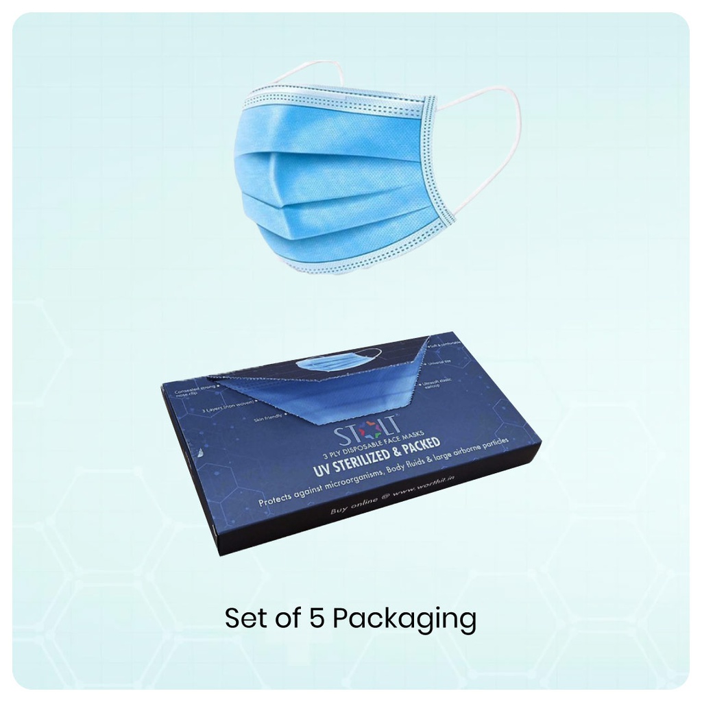 3 Ply Disposable Face Mask Blue Set of 5 - Image 4