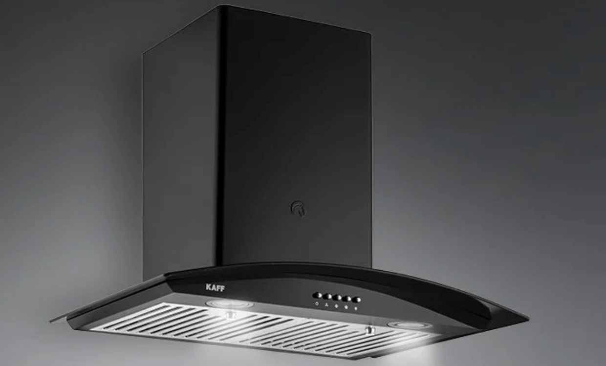 LUX BF 60- Kitchen Chimney, Heavy Duty Baffle Filter, Black Curved Tempered Glass