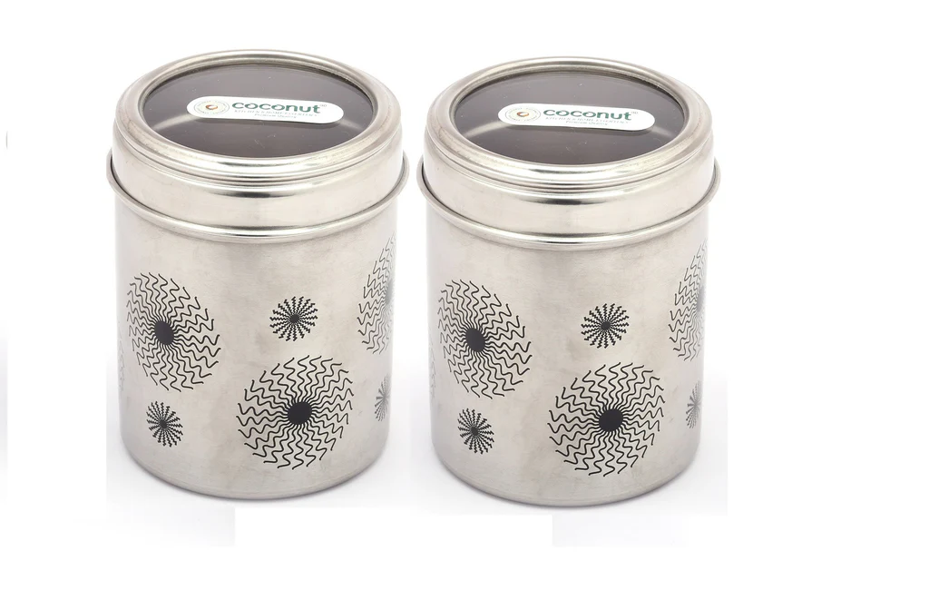 Coconut Stainless Steel Freedom Canister - Round Deep Dabba with C-thru Lid, Airtight, Heavy Gauge, Joinless, Food safe, Container for Storage / Deep Dabba / Vertical Canister / Multipurpose storage box, Model - E15 Freedom Canister
