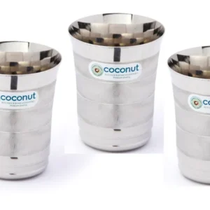 Coconut Stainless Steel Glasses Set of 6 – Capacity 300ml, Matt Finish, Heavy gauge, Durable, BPA Free, Food Grade, Model A10 Pack of 3pc