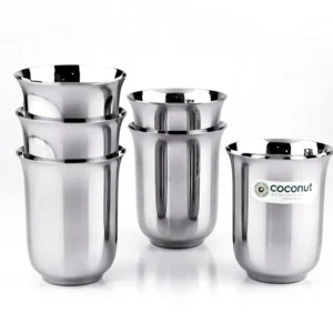 Coconut Stainless Steel Glasses - Capacity 300ml, Heavy Gauge, Durable, Food Grade, BPA Free, Drinking Glass For Serving Water / Juice / Beverages / Model-B5 Pack of 3