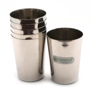 Coconut Stainless Steel Glasses - Capacity 300ml, Heavy Gauge, Durable, Food Grade, BPA Free, Model-B7(Big Amitabh Glass), Drinking Glass For Serving Water / Juice / Beverages/Lassi Pack of 6