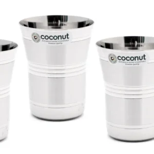 Coconut Stainless Steel Glasses - Capacity 250ml, Matt Finish, Heavy Gauge, Durable, Food Grade, BPA Free, Model A17, Drinking Glass For Serving Water / Juice / Beverages Pack of 3pc