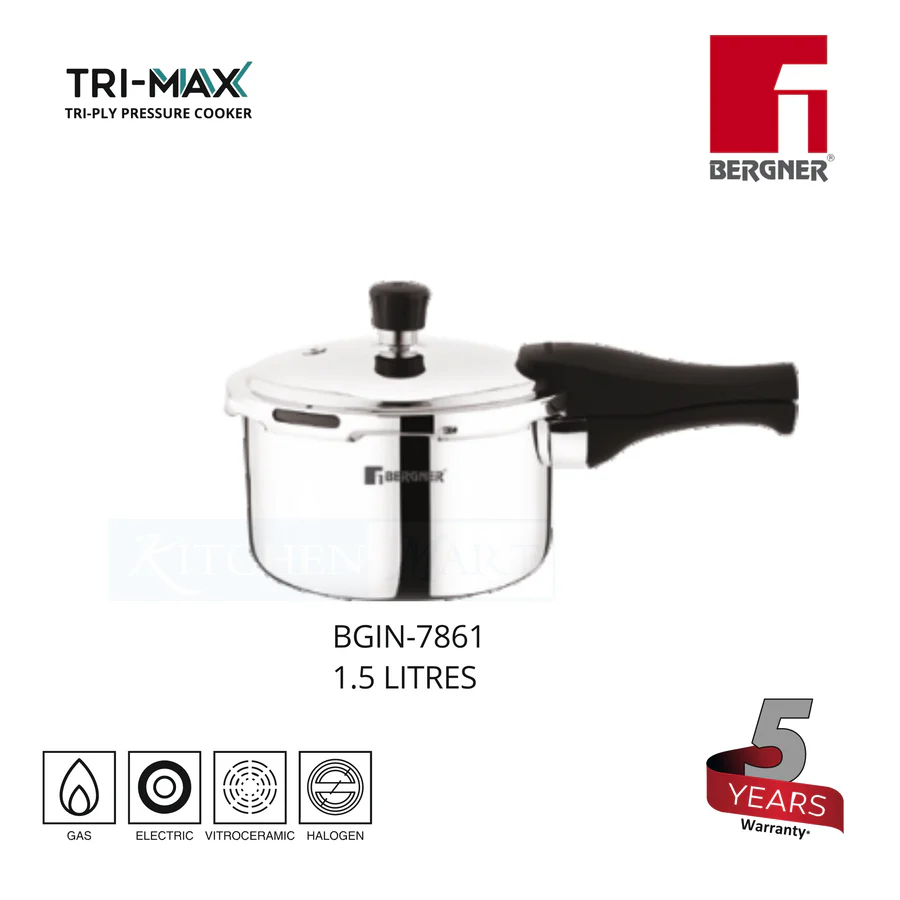 BERGNER TriMax Tri-Ply Stainless Steel Cooker With Outer Lid - 1.5 Litres (BGIN-7861)