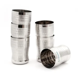 Coconut Stainless Steel Glasses - Capacity 250ml, Shower finish, Heavy gauge, Durable, BPA Free, Food Grade, Model A9 Pack of 6pc