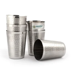 Coconut Stainless Steel Glasses - Capacity 250ml, Shower Finish, Heavy Gauge, Durable, Food Grade, BPA Free, Model-A22, Drinking Glass For Serving Water / Juice / Beverages Pack of 6pc