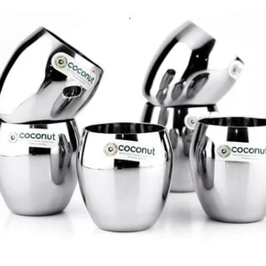 Coconut Stainless Steel Glasses - Capacity 250ml, Heavy Gauge, Durable, Food Grade, BPA Free, Model-B1 Honda, Glasses For Serving Water / Juice / Beverages Pack of 6pc