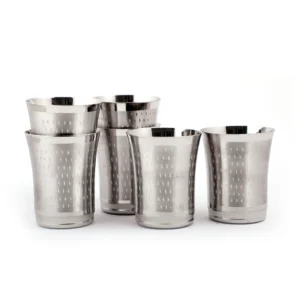 Coconut Stainless Steel Glasses - Capacity 300ml, Shower Finish, Heavy Gauge, Durable, Food Grade, BPA Free, Model - A19, Drinking Glass For Serving Water / Juice / Beverages Pack of 6pc