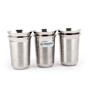 Coconut Stainless Steel Glasses - Capacity 300ml, Shower Finish, Heavy Gauge, Durable, Food Grade, BPA Free, Model - A4, Glasses For Serving Water / Juice / Beverages Pack of 6