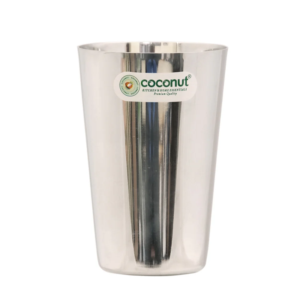 Coconut Stainless Steel Water Glass - Capacity 270ml | Set of 6 Glasses | Ideal for Lassi, Water, Beverages, Milkshake | Tumbler | Mirror Finish | Heavy Gauge | Must have in Kitchen | Model - Campa B38