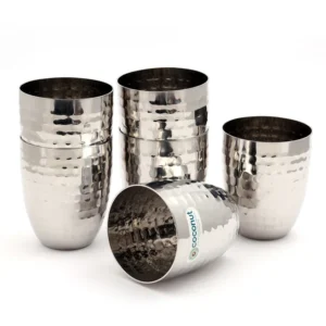 Coconut Stainless Steel Hammered Glasses - Capacity 300ml, Heavy Gauge, Durable, Food Grade, BPA Free, Model-B13 Hammered glass, Drinking Glass For Serving Water / Juice / Beverages Pack of 6