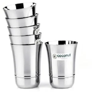 Coconut Stainless Steel Glasses - Capacity 300ml, Heavy Gauge, Durable, Food Grade, BPA Free, Model-B2, Glasses For Serving Water / Juice / Beverages  Pack of 6