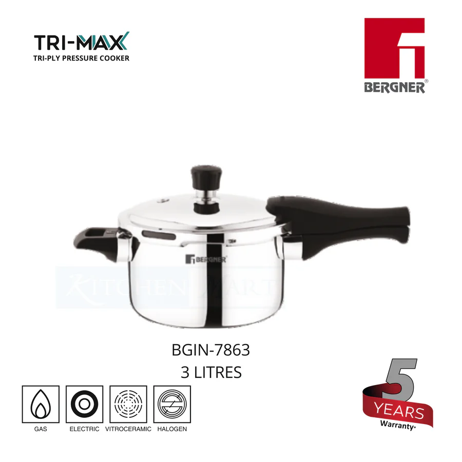 BERGNER TriMax Tri-Ply Stainless Steel Cooker With Outer Lid - 3 Litres (BGIN-7863)