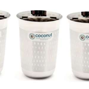 Coconut Stainless Steel Glasses - Capacity 300ml, Shower Finish, Heavy Gauge, Durable, Food Grade, BPA Free, Model - A4, Glasses For Serving Water / Juice / Beverages Pack of 3