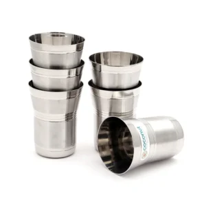 Coconut Stainless Steel Glasses - Capacity 250ml, Matt Finish, Heavy Gauge, Durable, Food Grade, BPA Free, Model A17, Drinking Glass For Serving Water / Juice / Beverages Pack of 6pc