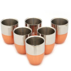 Coconut Stainless Steel Copper Finish Double Wall Water Glass Set of 6 - Capacity 250 ml each