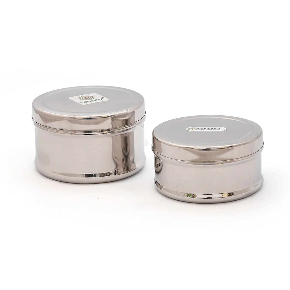 Coconut Stainless Steel Ferroro Puri Dabba with Plate - 2 Unit - (250ML, 350ML)