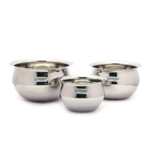 Coconut Stainless Steel Jazz Handi For Cook n Serve - Set of 3 - 2000ML, 1500ML, 800ML