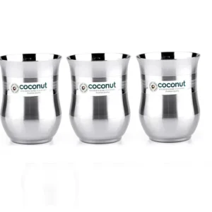 Coconut Stainless Steel Glasses Set of 6 - Capacity 300ml,Coconut Stainless Steel Glasses - Capacity 300ml, Heavy Gauge, Durable, Food Grade, BPA Free, Model - A6 Pack of 3