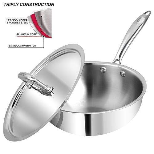 Vinod Platinum Triply Stainless Steel Deep Frypan with Lid - 22 Cms