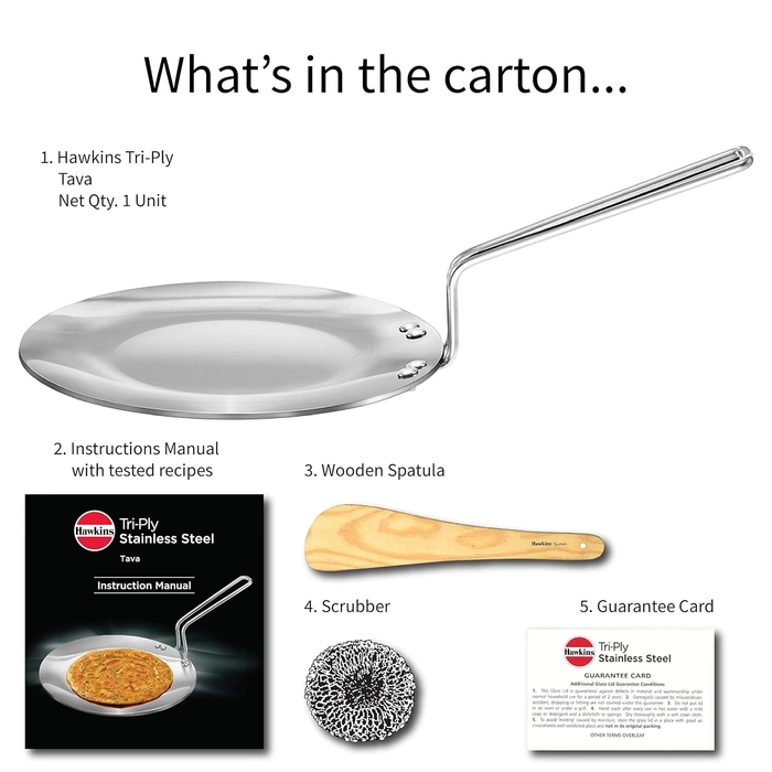 Hawkins Tava, Triply Stainless Steel Tawa, Induction Tawa, Silver 22 Cm