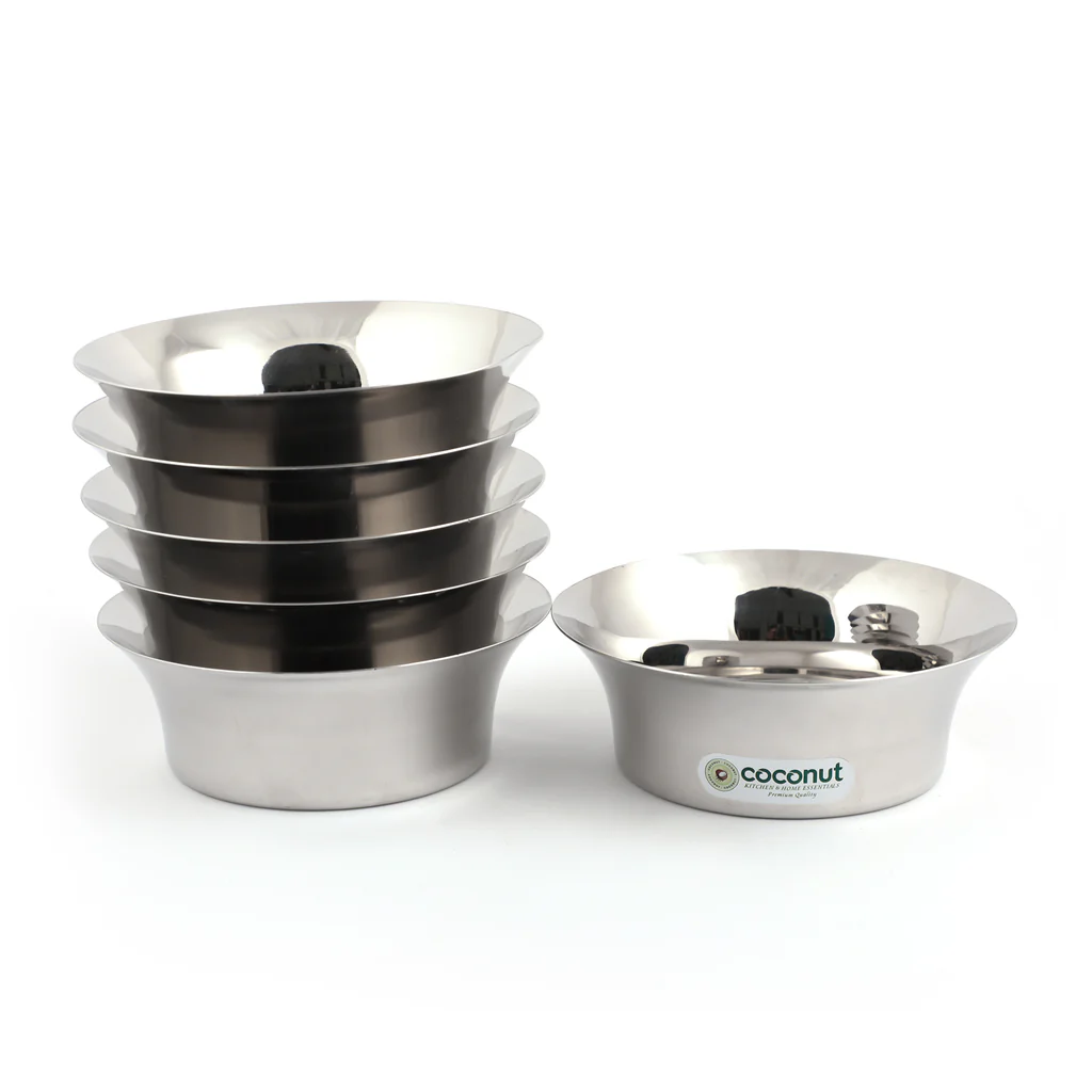 Coconut Stainless Steel Heavy Gauge, Mirror Polish, Solid Bowl/ Vati / Katori Set of 6 -Available sizes in Capacity 500ml, 750ml, 900ml, 1200ml Model - C30 Chocolate Bowl, Serving Bowls for Soup, Salad, Dessert, Dal, Vegetable Size: No.11 - 1200ML